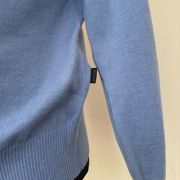 New Hugo Boss Sweater Half Zip Buttons Sky Blue Wool Pullover Sweater - Picture 6 of 10